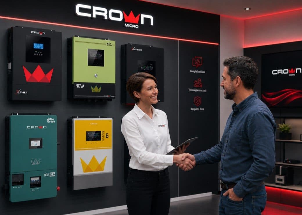 Equipo de Crown Micro asesorando a un cliente sobre su proyecto de energía solar